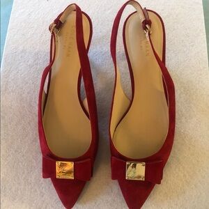 Cole Haan Tali Bow Sling Red Dahlia Suede Kitten Heel Size 8 New In Box